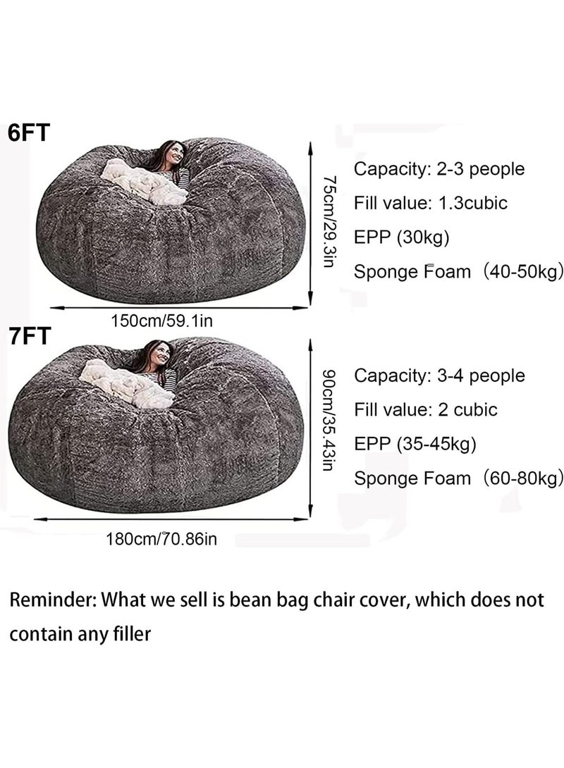 Arabest Bean Bag Chairs, Giant Bean Bag Chair for Adults, 6ft Big Bean Bag Cover Comfy Bean Bag Bed (No Filler, Cover only) Fluffy Lazy Sofa(6ft, 150 * 75cm) (Dark Grey) - Image 2